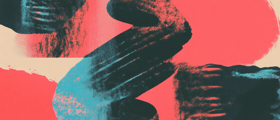 Poster - Bright contrast shapes enhance washed ink patterns with soft gradients in vivid design