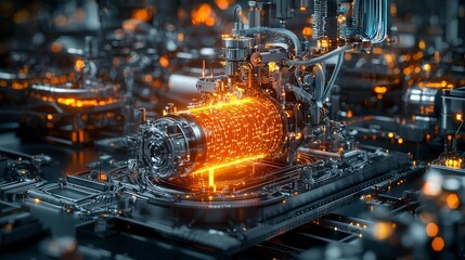 Fototapete - Automated production line in a high-tech factory digital visualization futuristic environment data-driven insights