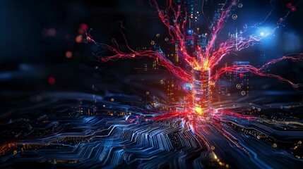 Poster - Abstract perspective visualizing dynamic energy and digital growth in a futuristic technology environment