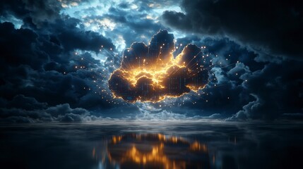 Leinwandbilder - Cloud-based data servers illuminate digital connectivity sky visual art surreal environment aerial view technology impact