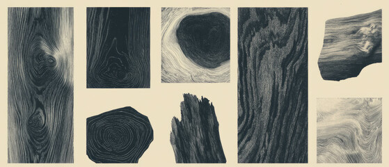 Aufkleber - Exploration of intricate wood grain textures rendered through cross-hatching techniques