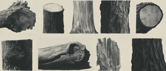 Aufkleber - Detailed wood grain texture showcasing cross-hatching depth and variation across various types