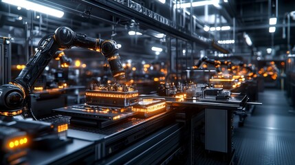 Poster - Close-up view of innovative high-tech manufacturing efficiency in a futuristic industrial factory environment