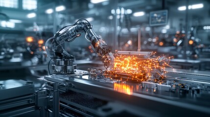 Aufkleber - Automated high-tech manufacturing process futuristic factory digital content industrial environment close-up view innovation
