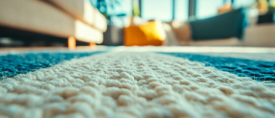 Poster - Warm wool carpet texture with natural fibers in a cozy living room setting