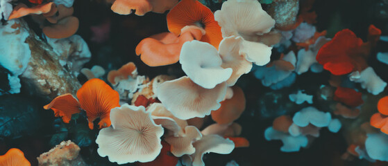 Poster - Discovering unique textures and colors of wrinkled mushroom caps in nature