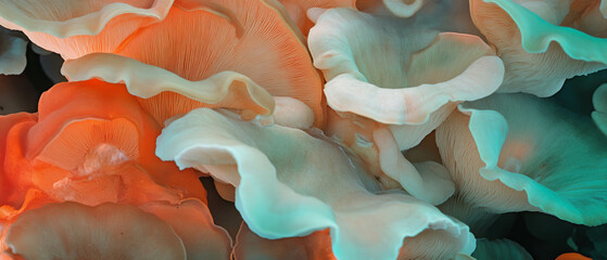 Aufkleber - Wrinkled mushroom caps showcase varied textures and colors in a vibrant display