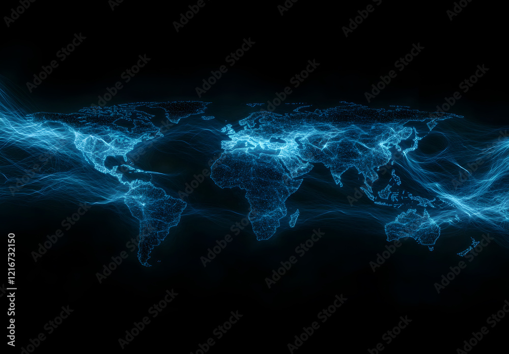 Futuristic Digital World Map with Glowing Lines and Connected Network ...