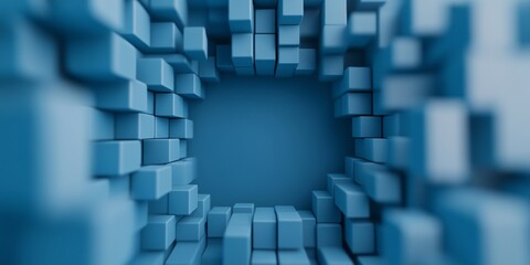 Aufkleber - Futuristic Tech Display Abstract Geometric Blue Cubes with Digital Aesthetic - Innovative Business Content and Modern Design Strategy for Tech Marketing