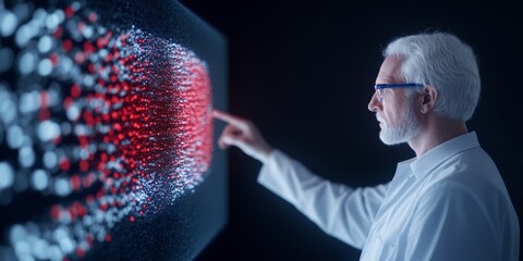 Aufkleber - Avant-Garde Tech Display Scientist in Lab Coat Interacts with Digital DNA Model - Cutting-Edge Bioinformatics for Genetic Research and Innovative Healthcare Solutions