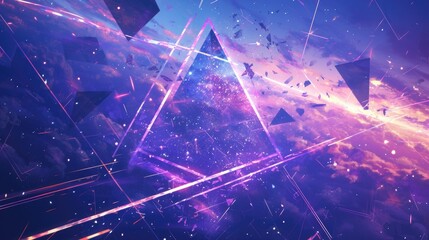 Wall Mural - A vibrant cosmic scene with geometric shapes and a starry background, evoking a sense of wonder.