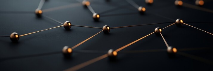 Poster - Sleek Network Connection Graphic Metallic Orbs with Interlinked Lines on Matte Surface - Digital Branding Visual and Information Technology for Modern Business Innovation