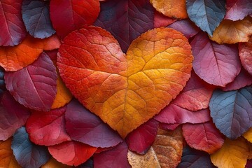 Wall Mural - Heart-Shaped Autumn Leaves Arrangement for Seasonal Decor and Design