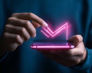 Aufkleber - Neon Futuristic Mobile Content Creation Gen Z Handcrafting Video on Smartphone with Pink and Blue LED Interface - Dynamic Digital Marketing and Creative Industries Empowerment
