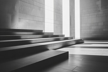 Poster - Sunlit architectural staircase with shadowed steps in empty modern space