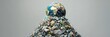 © pibi37.studio - Earth positioned atop mountain of plastic waste representing environmental pollution concept