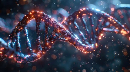Poster - Abstract representation of DNA strands illuminated with vibrant particles in a cosmic setting