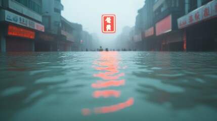 Poster - Urban Flooding Insight Neon-Reflective Flooded Street in India - Resilience Marketing and Climate Adaptation Strategies for Sustainable City Development