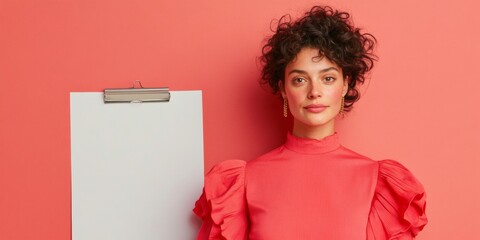 Poster - Contemporary Leadership Vision Professional Latina Woman, 40, Directs Team Workshop in Chic Coral Workspace - Inspiring Business Innovation and Constructive Collaboration