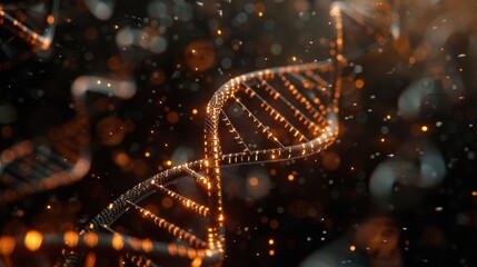 Poster - Intricate close-up of a glowing DNA double helix against a dark, sparkling background