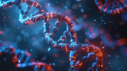 Poster - Colorful representation of DNA strands illuminated with vibrant lights in a scientific background