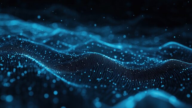 Abstract Blue Particle Waves Digital Art Dark Background