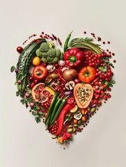 Wall Mural - Fruits arranged in the shape of a heart on a neutral background.