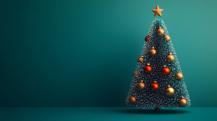 Wall Mural - creative christmas and new year background. imitation of a decorated christmas tree lying on deep bl