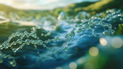 Aufkleber - 3D illustration of water molecules blending technology and nature, highlighting global water resource management