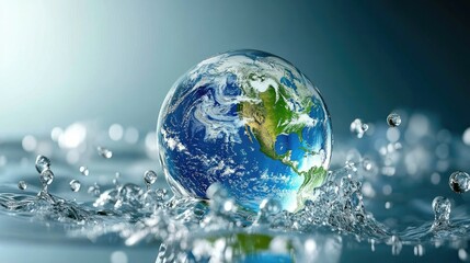 Aufkleber - 3D illustration of water molecules blending technology and nature, highlighting global water resource management