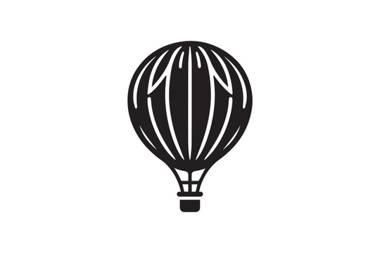 simple and subtle vector silhouette of hot air balloon in black and white, set against a white background. 