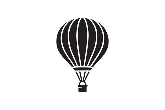 simple and subtle vector silhouette of hot air balloon in black and white, set against a white background. 