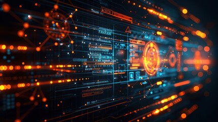 Poster - Futuristic digital interface with glowing elements and data flow, showcasing technology in action