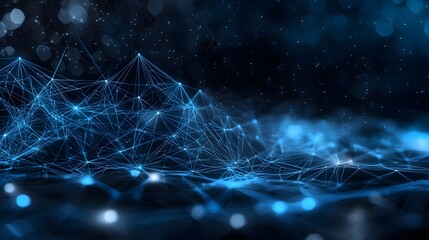 Poster - Glowing Electric Blue Neural Network Showcasing Interconnected Pathways and Nodes in an Abstract Technological Landscape