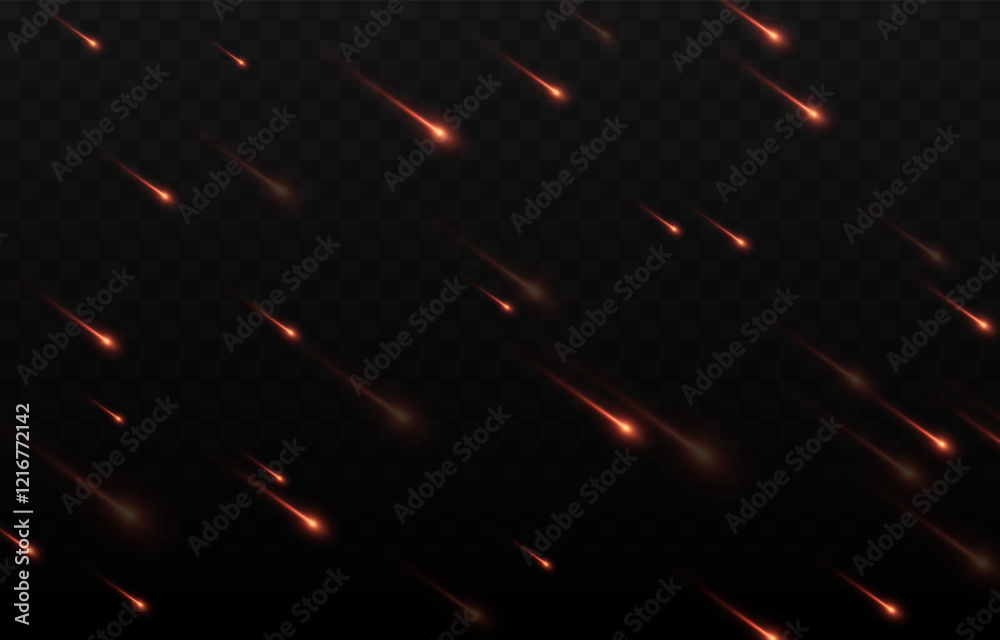 Vector meteor shower png. Falling comets on a transparent background ...