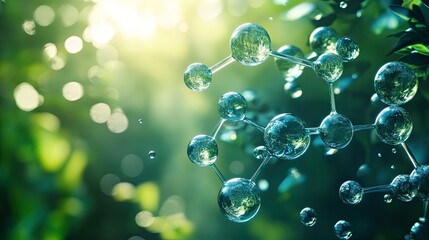 Poster - Water molecule with futuristic design, set in a natural environment for global conservation awareness