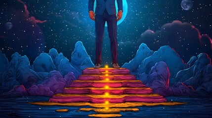 Aufkleber - Surreal digital depicting a visionary pathway leading to cosmic futuristic horizons symbolizing new beginnings entrepreneurial strategy and business planning for the year ahead