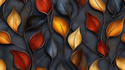 Leinwandbilder - Gorgeous seamless decorative pattern featuring a beautiful blend of 3D abstract leaves with vibrant hues and detailed textures against an background creating a stunning and captivating visual display