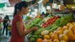 © Zurel - Woman shopping for fresh vegetables at a vibrant local market during daytime