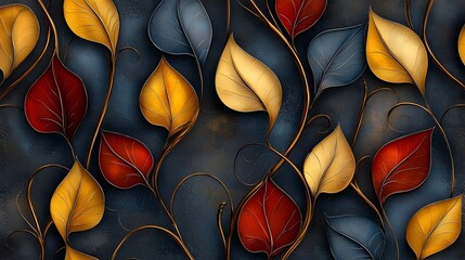 Leinwandbilder - Elegant and intricate abstract 3D leaf pattern background with a harmonious combination of soft and bold autumn colors showcasing the beauty of nature s organic forms in a refined and modern digital