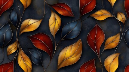 Poster - Unique seamless 3D leaves pattern with a mix of geometric shapes and organic curves creating a visually appealing decorative design background dynamic