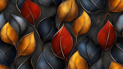 Aufkleber - Stylish seamless decorative pattern featuring abstract 3D leaves with a luxurious texture and contemporary design elements  Elegant and modern background with an aesthetic
