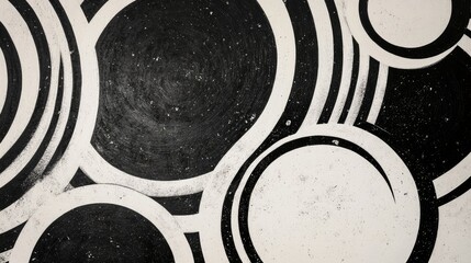 Aufkleber - White and black circular patterns overlapping in a dynamic abstract composition