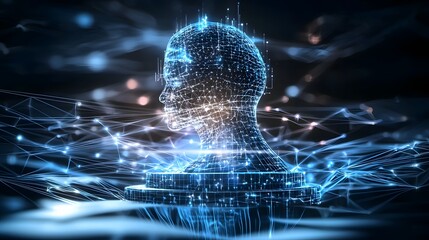 Poster - Glowing Futuristic Silhouette of Interconnected Digital Intelligence A visually striking representation of intelligence with a sleek