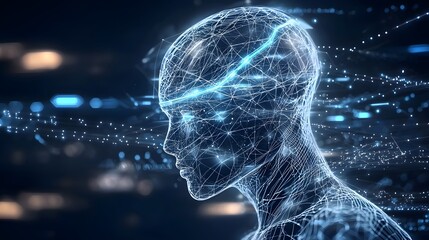 Leinwandbilder - Futuristic digital figure surrounded by dynamic data visualization elements symbolizing advanced machine learning and analytical technologies