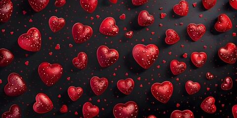 Wall Mural - hearts in black background