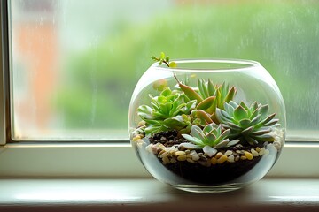 Wall Mural - Succulent Terrarium on a Windowsill