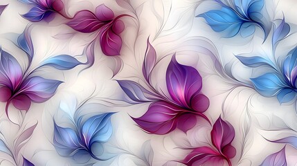 Aufkleber - Elegant and sophisticated seamless floral pattern featuring beautifully detailed purple and blue flowers with soft gradients and intricate petal designs