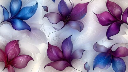 Aufkleber - Seamless abstract pattern featuring intricate enchanting purple and blue magical flowers with glowing accents and ethereal dreamlike background