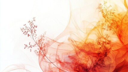 Aufkleber - Abstract autumn background with organic flowing lines, warm orange and red hues, and delicate floral textures on white. Copy space